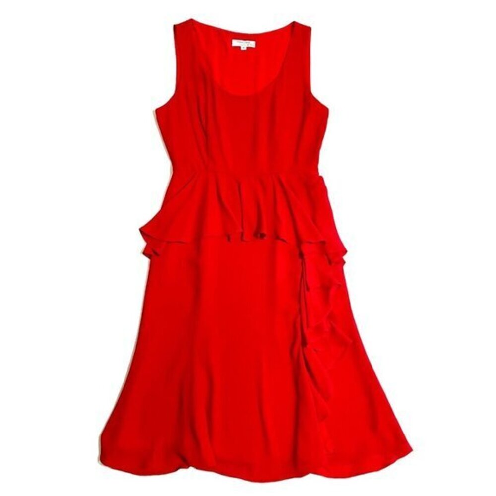 Prabal Gurung Red Ruffled Cocktail Sheath Midi Dress SZ 10 $400